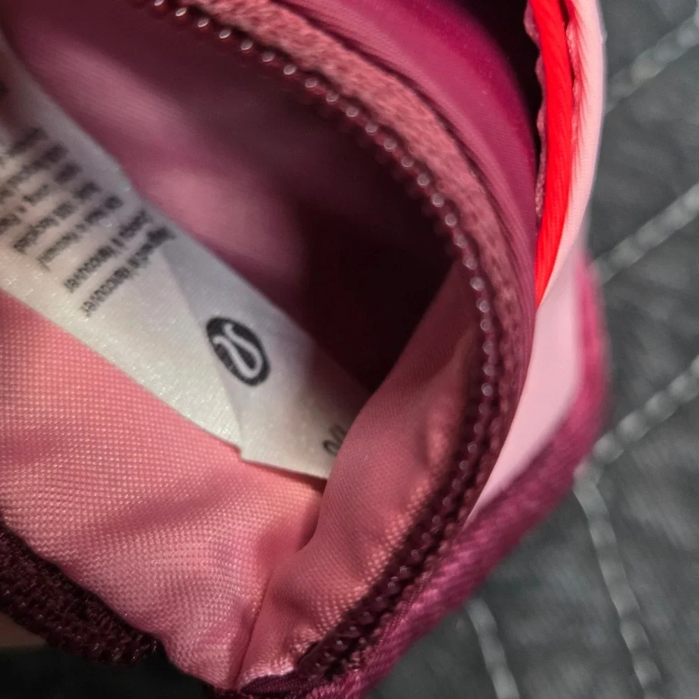 Lululemon True Identity Card Case Pink Red Recycled Nylon Zip Wallet